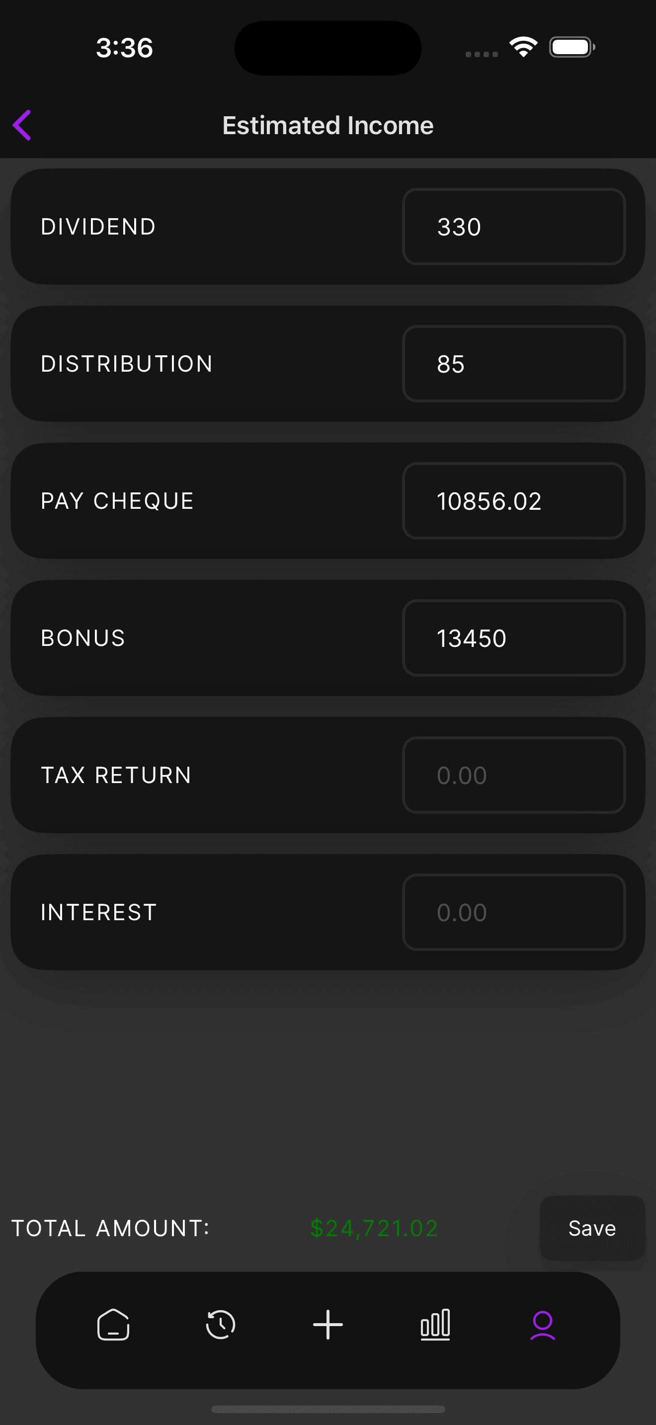 Setup Estimated Monthly Income